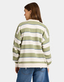 ROXY Strictly Stripes Oversize Crew Neck - OIL GREEN