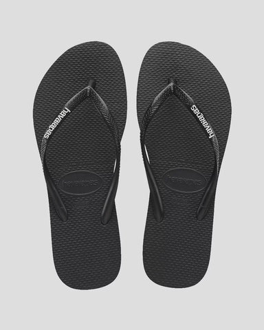 HAVAIANAS Slim Rubber Logo Female - BLACK / WHITE