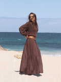 RHYTHM Classic Tiered Maxi Skirt - CHOCOLATE