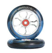 GRIT 100mm Alloy Core/Polished Silver PU Wheels (Pair) - FLURO BLUE/BLACK