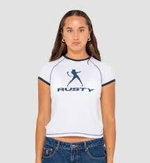 RUSTY Delphie Devil Ringer Baby Tee - WHITE