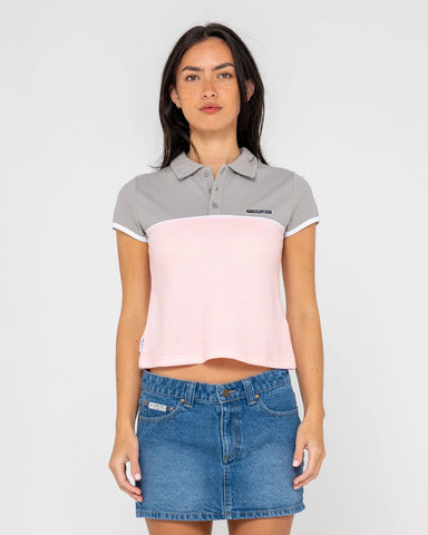 RUSTY Insert Dad Joke Baby Polo Tee - PINK / GREY
