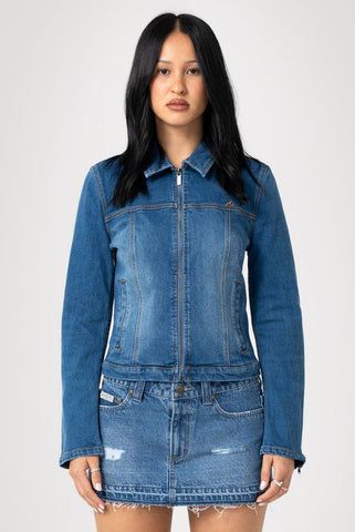 RUSTY Lizzie-Scotch Denim Fitted Jacket - BLASTED MIDDY BLUE