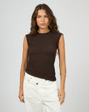 SILENT THEORY Luca Textured TOP - CHOCOLATE