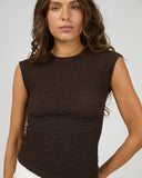SILENT THEORY Luca Textured TOP - CHOCOLATE