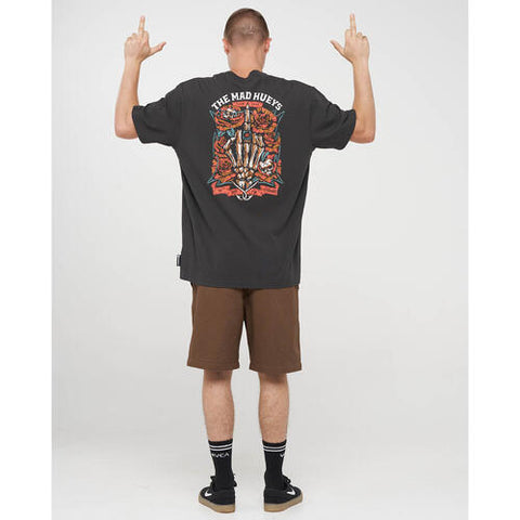 THE MAD HUEYS Shield Fk Off Short Sleeve Tee - VINTAGE BLACK