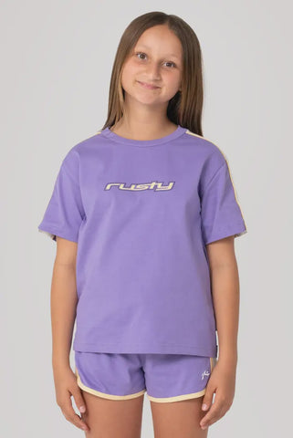 RUSTY Girls Mini Tammy 2 Oversized Tee - MULBERRY PURPLE/ WHITE