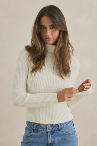 RHYTHM Amara Roll Neck Knit - WHITE