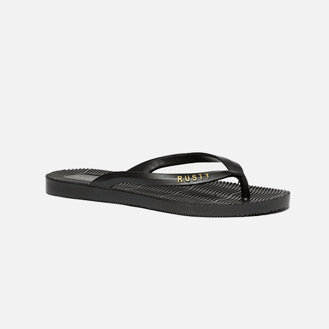 RUSTY Sandbar Ladies Thongs - BLACK/GOLD
