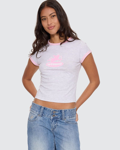 WORHSIP Shadow Cherub Ringer Tee - SNOW MARLE