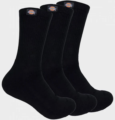 DICKIES Classic Label 3 Pack Crew Socks (Size 6-12) - BLACK