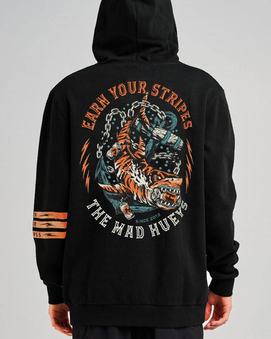 THE MAD HUEYS Earn Stripes Hooded Pullover - BLACK