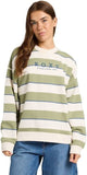 ROXY Strictly Stripes Oversize Crew Neck - OIL GREEN