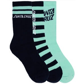 SANTA CRUZ - Solid Strip Splice Crew Sock - NAVY - STRIPE AQUA - (2-8 YOUTH SOCK 3-PACK)