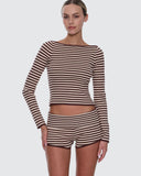 THRILLS Walker Knit Long Sleeve Top - BUTTER CREAM STRIPE