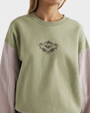 BILLABONG The Original Vibes Kendall Crew -GREEN/PINK