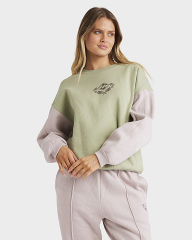 BILLABONG The Original Vibes Kendall Crew -GREEN/PINK