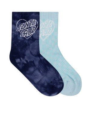 SANTA CRUZ Girls Heart Dot Hollow Mid Sock 2-Pack - DARK BLUE TIE-DYE AQUA CHECK