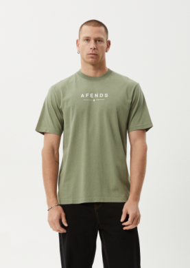 AFENDS Thrown Out Recycled Retro Fit Tee - OIL GREEN