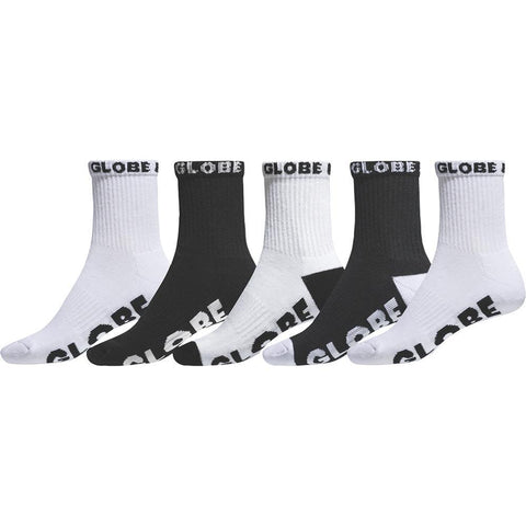 GLOBE Youth Quarter Sock 5 Pack - BLACK/WHITE