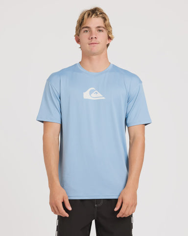QUIKSILVER Solid Streak UPF 50 Short Sleeve Surf Shirt - FADED DENIM