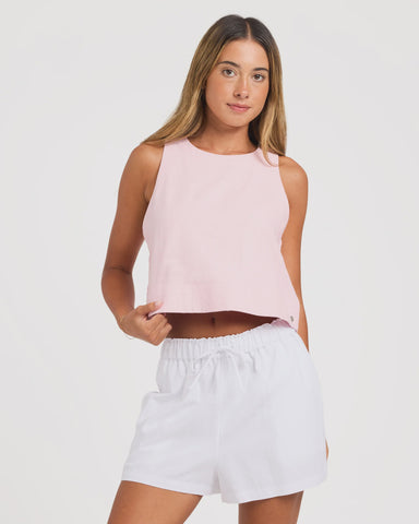 ROXY Place To Be Linen Shorts - WHITE
