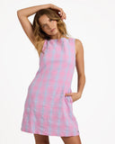 ROXY Phoebe Check Min i Dress - FUSHIA