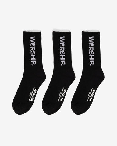 Worship Womens Core Socks 3 Pack - BLACK