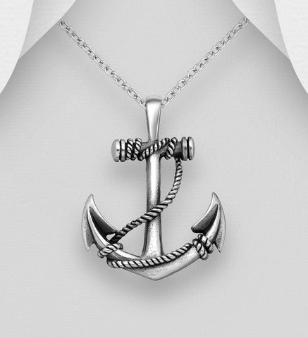 925 Sterling Silver Oxidised Anchor Pendant