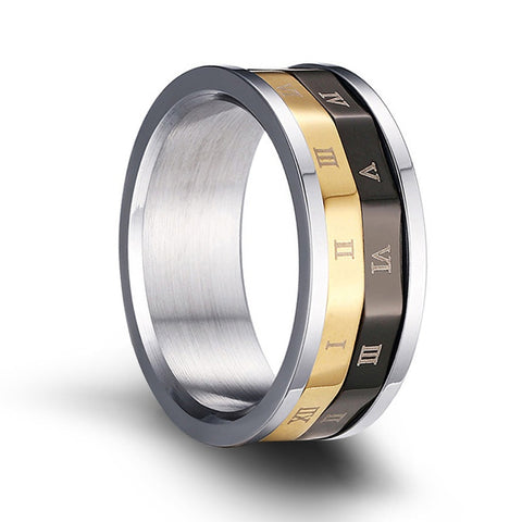 CLASSICS 77 - Stainless Steel Roman Numerals Spinning 3 Tone Ring