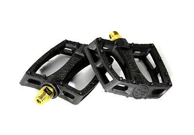 Colony Fantastic Plastic BMX Pedals Black With GOLD Axles 376gms