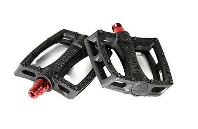 COLONY Fantastic Plastic BMX Pedals Black With RED Axles