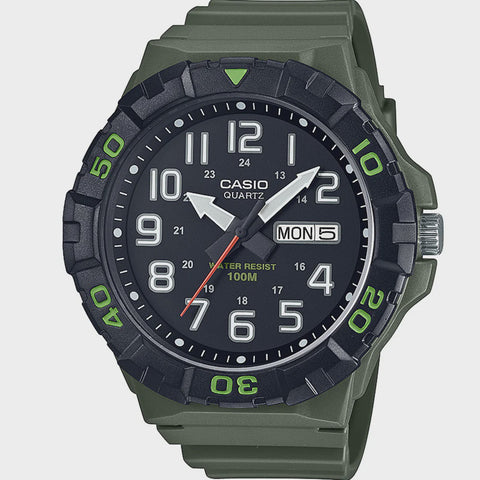 CASIO - Men's Diver Look 100m Watch - GREEN RESIN BAND