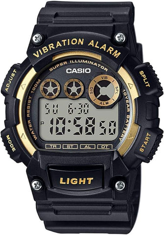 CASIO Auto Illum, 10Yr Battery Led Light, Multi Alarm, 50M WR - BLK/GOLD BLK BAND