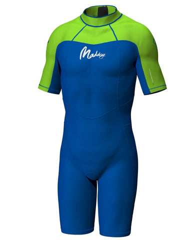 MADDOG Boys Short Sleeve 2mm Springsuit - BLUE/LIME