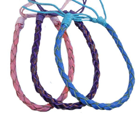 CLASSIC 77 - 3 Strand Pink, Purple & Blue Leather Anklets