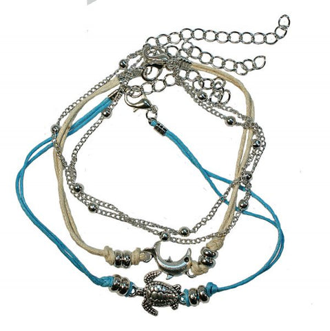CLASSIC 77 - 3 Strand Turtle & Dolphin Anklet