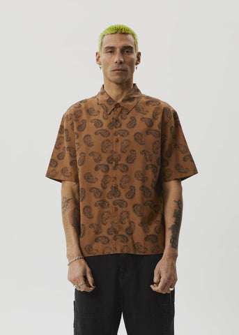 AFENDS Tradition Recycled Short Sleeve Shirt - TOFFEE