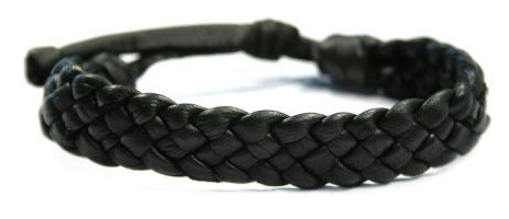 CLASSIC 77 - Black Plaited Leather Tie Bracelet
