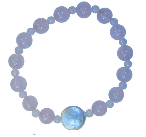 CLASSICS 77 Rose Quartz & White Jade Bracelet W/ Feature Fresh Water Pearl