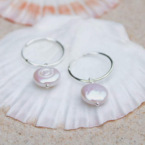 OCEA COLLECTIVE Flat Pearl Hoop Earrings