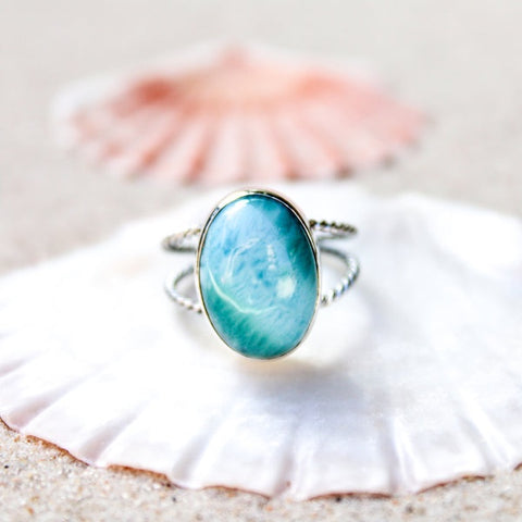 Ocea Collective - Oval Larimar Double Twirl Ring (Size 8)