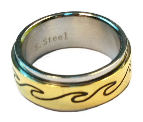 CLASSICS 77 Stainless Steel / Gold Finish Spinning Wave Ring (Size 13/XL)
