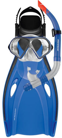 MIRAGE Mission Mask, Snorkel & Fin Set Pack - BLUE