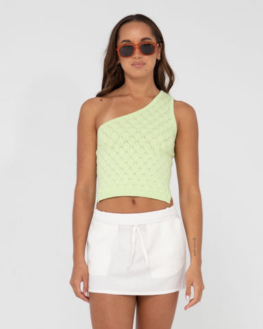 RUSTY Leo One Shoulder Knit Top - LIME