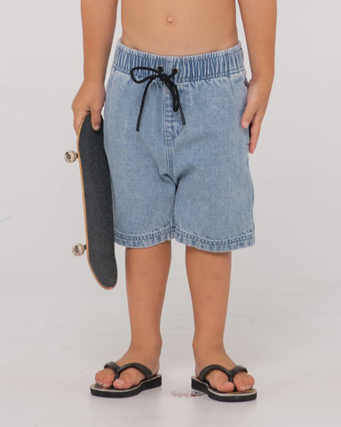 RUSTY Runts Manila Folder Denim Elastic Shorts - ASH BLUE