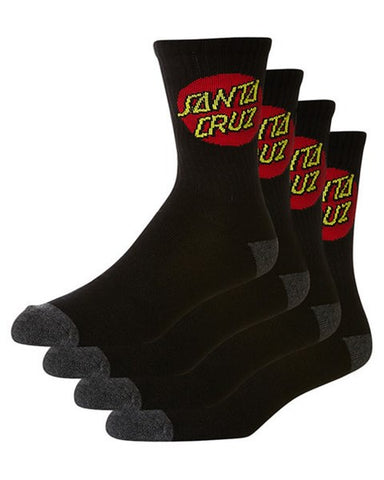 SANTA CRUZ Youth Classic Dot 4-Pack Crew Sock (Size 2-8) - BLACK