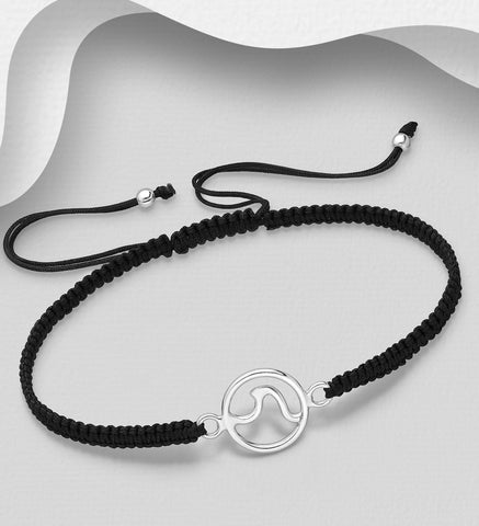 925 Sterling Silver Wave Adjustable Thread Bracelet - BLACK