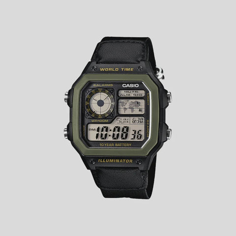 CASIO Auto Illum 50m - GREEN BEZ/BLACK CLOTH BAND
