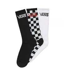 VANS Black Checkerboard Classic Crew 3 Pack (Size 6.5-9) - BLACK/WHITE-